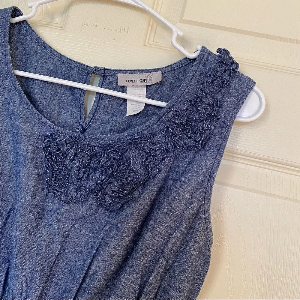 Merona Womens A Line Dress Blue Chambray Keyhole Back Scoop Neck Sleeveless - Picture 3 of 6